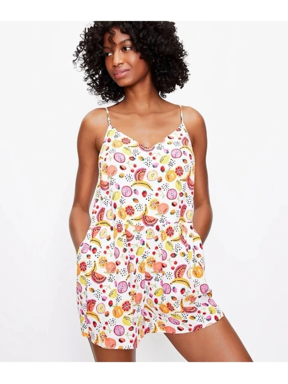 LOFT White Fruit Salad Sleeveless Romper - Picture 1 of 7